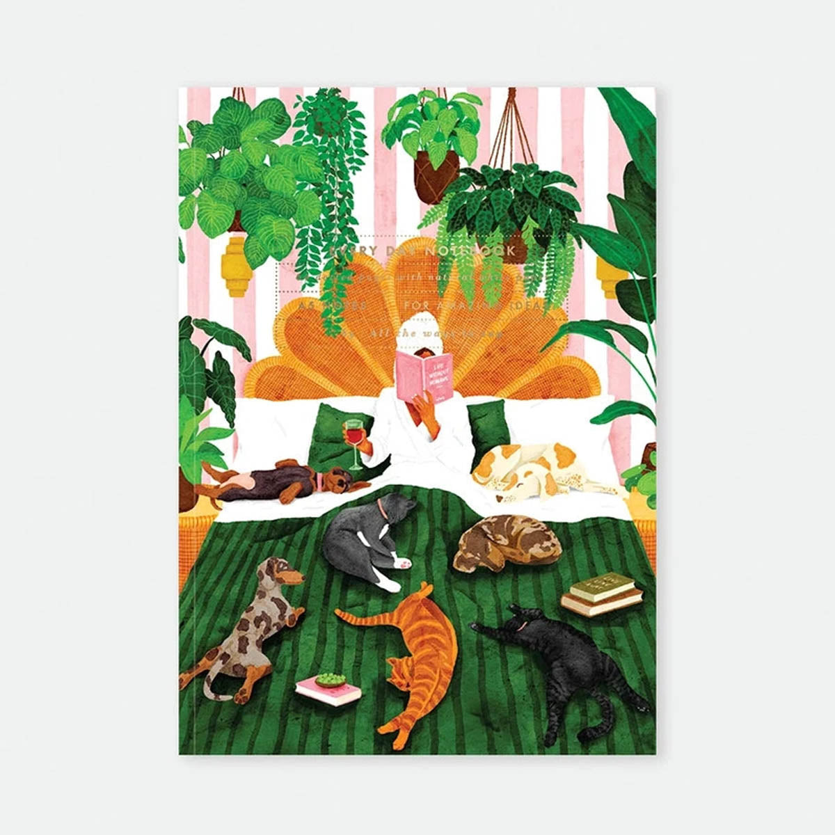 A5 notitieboek planten en huisdieren met illustratie van katten honden en stedelijke jungle