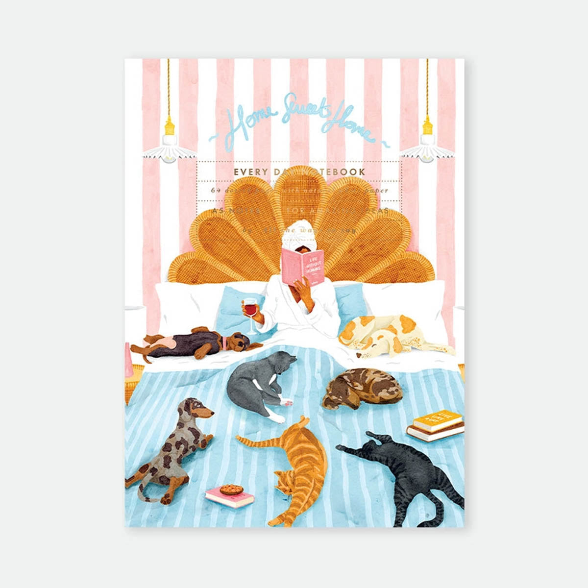 A5 notitieboek Relax And Enjoy met katten en honden op bed en goudfolie details