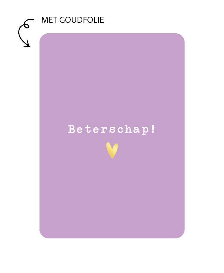 kaart beterschap met goudfolie lila
