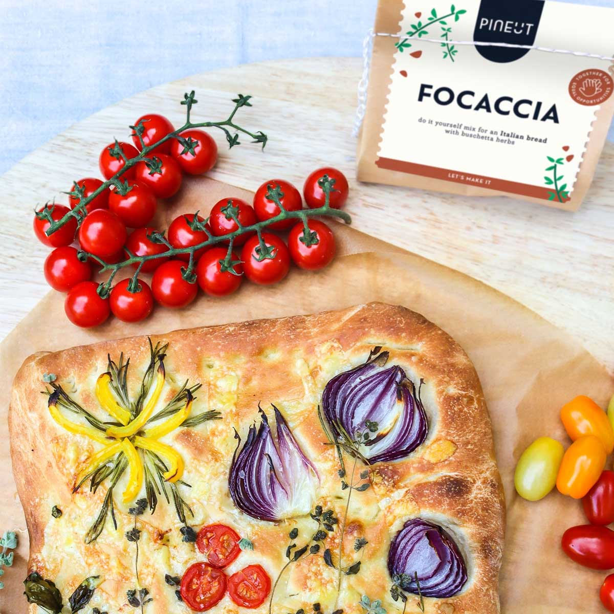 Focaccia bakmix als borrelcadeau lekker bij wijn en borrelplank