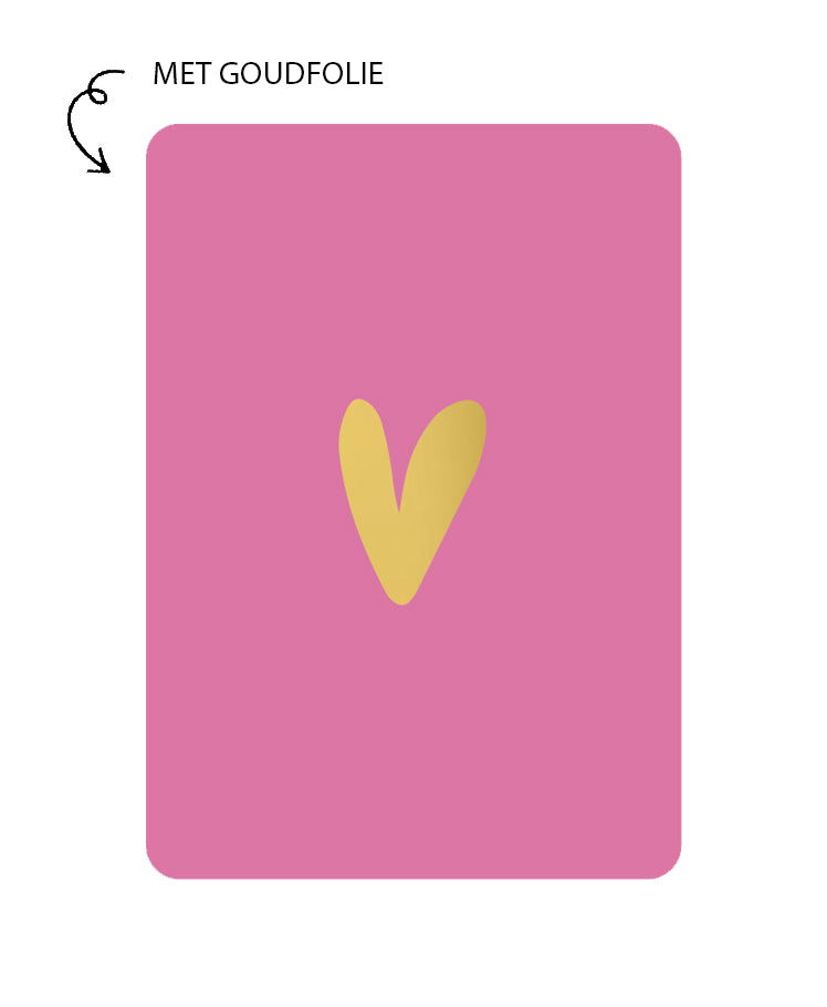 kaart roze met gouden hartje in goudfolie