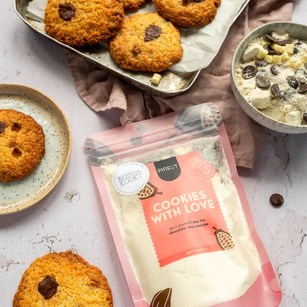 Koekmix cadeau extra voor cadeaupakket Pineut Cookies With Love pouch bag
