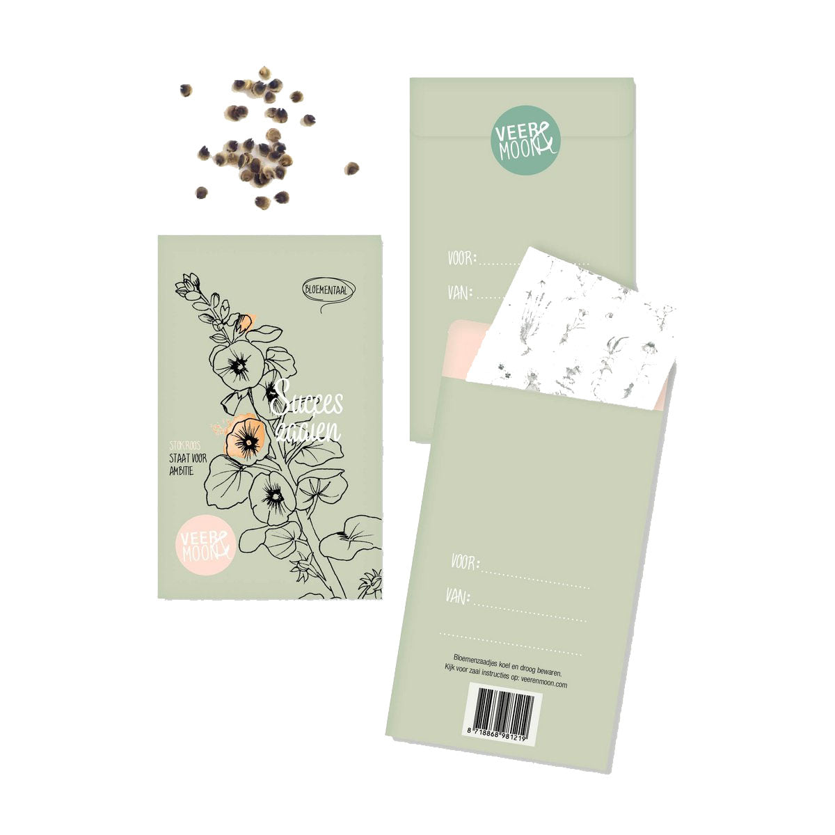 Succes cadeau met stokroos zaden zakje met tekst succes zaaien