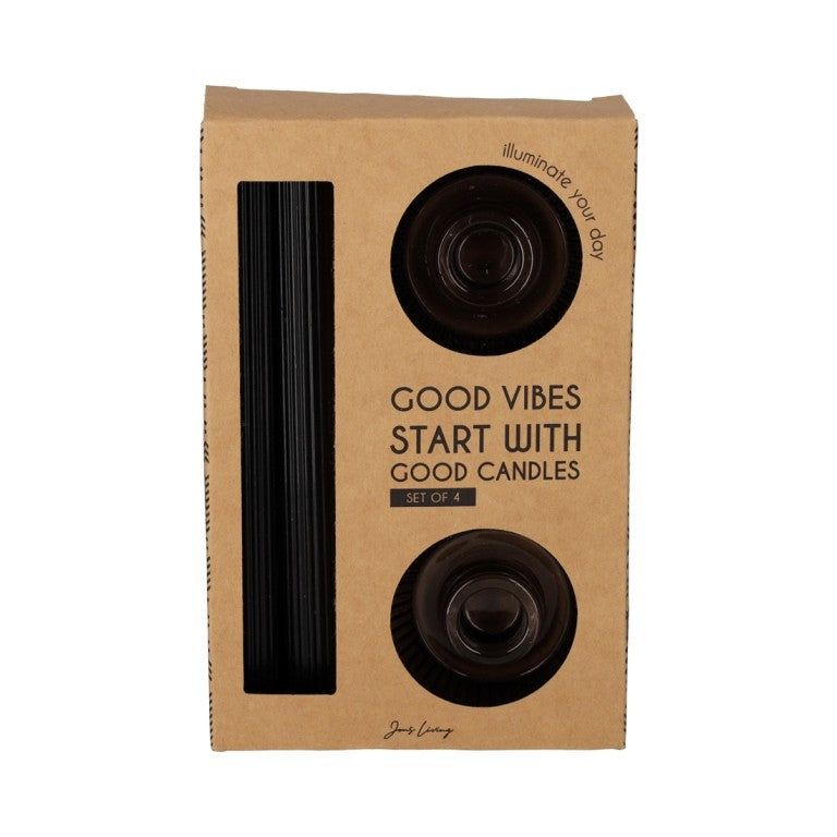Giftset Kandelaar + Kaars Zwart /2 van Jens Living