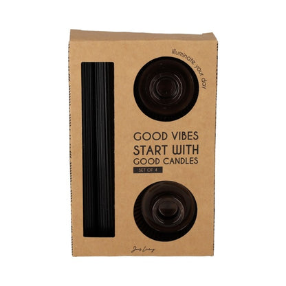 Giftset Kandelaar + Kaars Zwart /2 van Jens Living