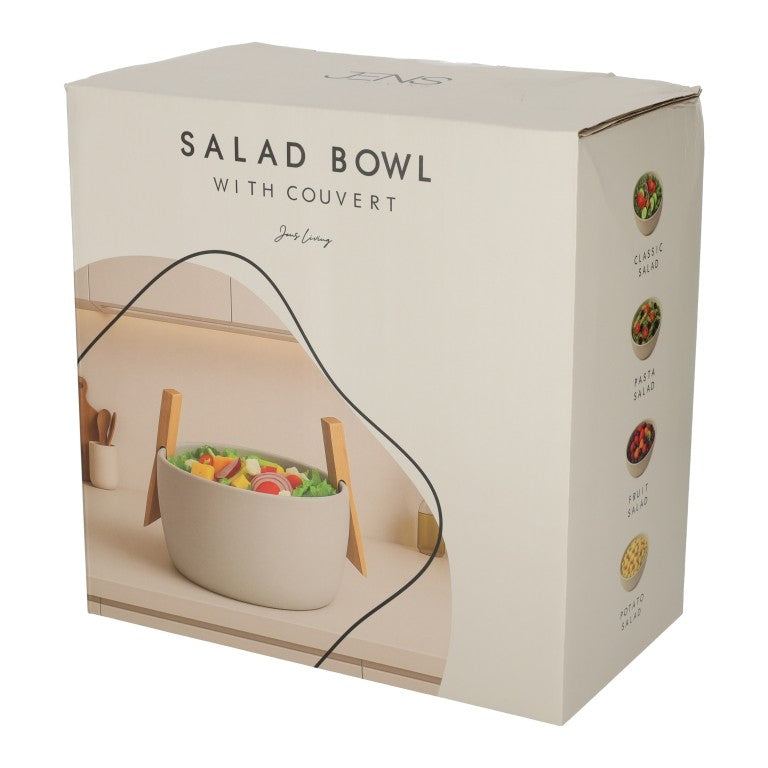 Saladeschaal Met Bestek Steengrijs van Jens Living