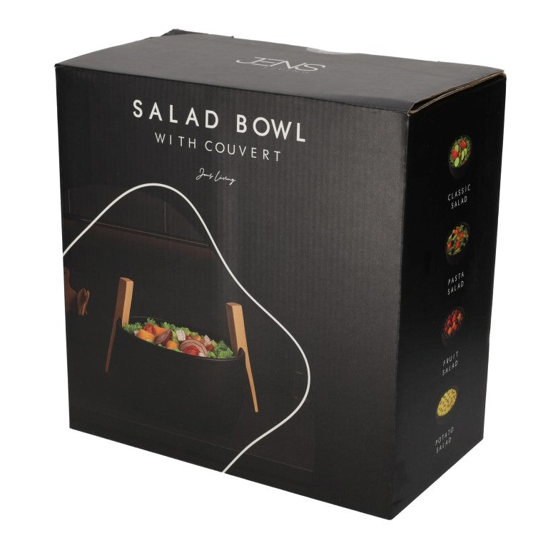 Saladeschaal Met Bestek Zwart van Jens Living