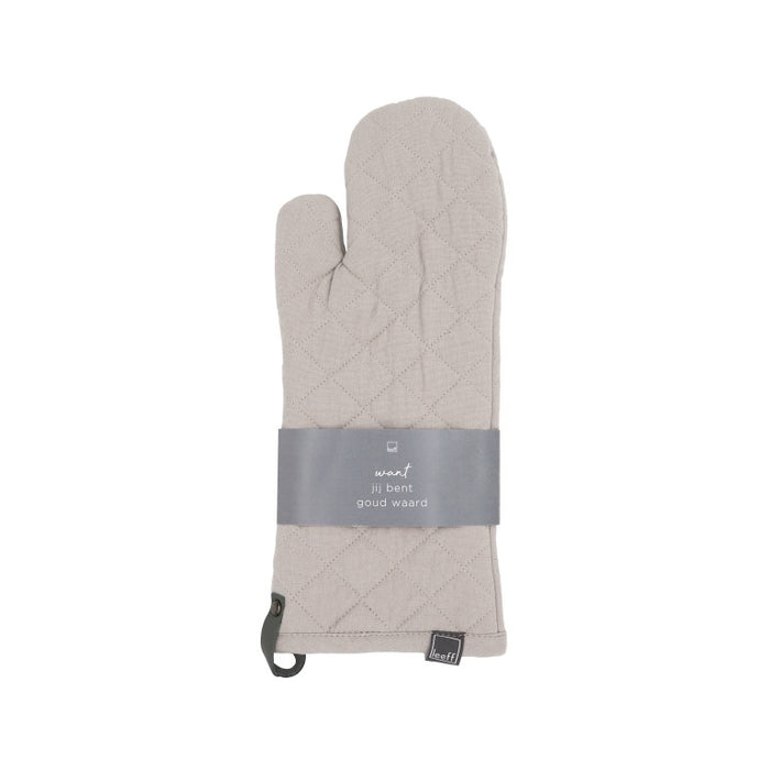 Oven Glove Olivia Light Grey - Want jij bent goud waard van Leeff
