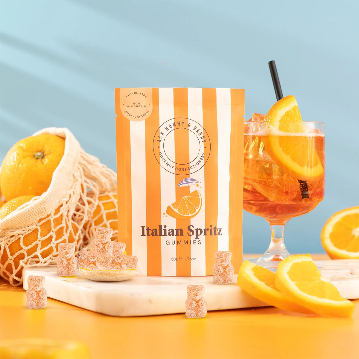 zakje snoep met daarin beertjes in de smaak italian spritz