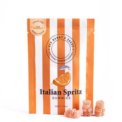 Oranje wit zakje Snoep Italian Spritz met alcoholvrije gummies van 50 gram