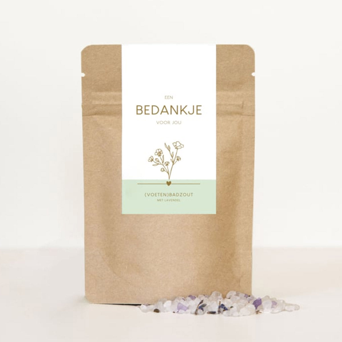 badzout in kraft zakje met de tekst bedankje voor jou