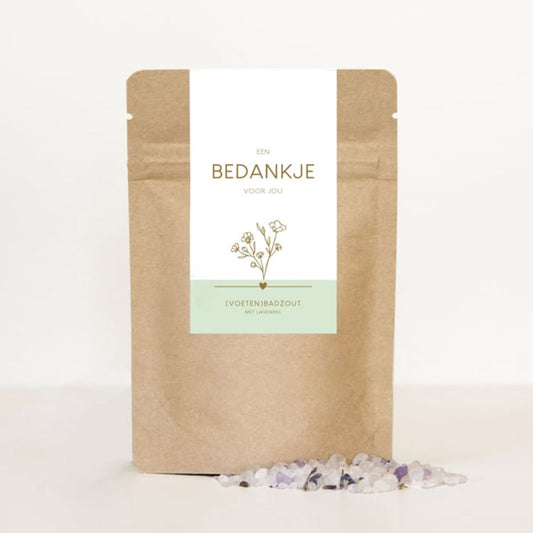 badzout in kraft zakje met de tekst bedankje voor jou