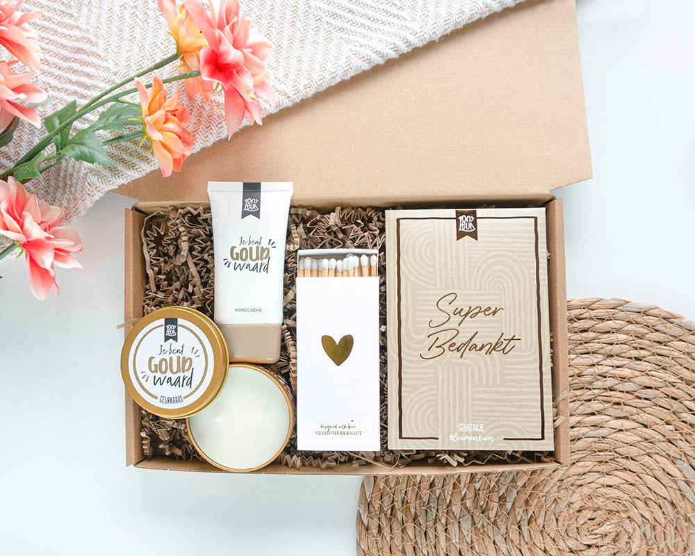 bedankt cadeau - cadeaupakket of brievenbuscadeau met cadeautjes om iemand te bedanken