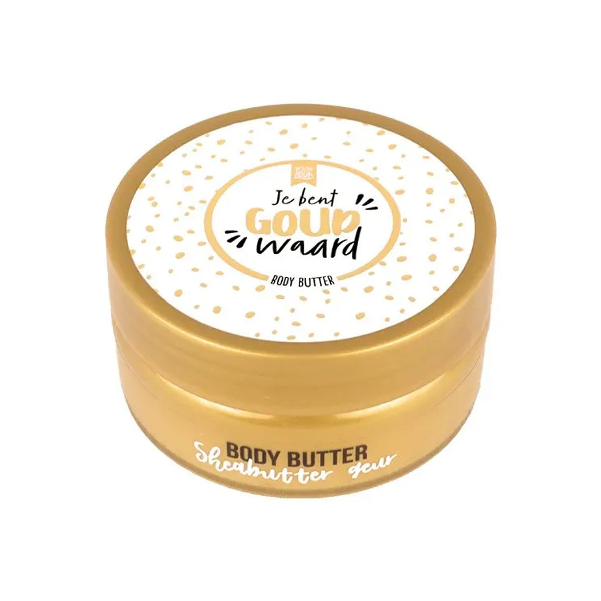 Body butter met tekst ‘Je bent goud waard’ in gouden details – vegan verzorging in luxe potje