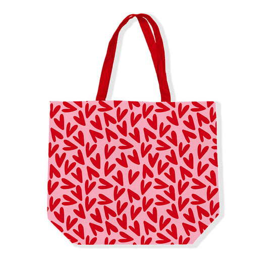 canvas tas roze tas met rode hartjes