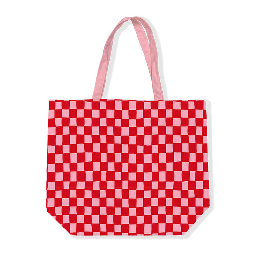canvas tas sweet grid in rood en roze