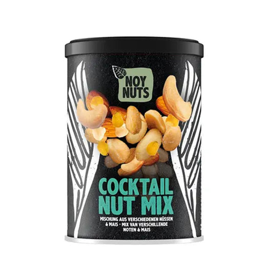 Cocktail Nootjes Mix in blikje 100 gram met honingpinda’s, BBQ-maïs en diverse noten