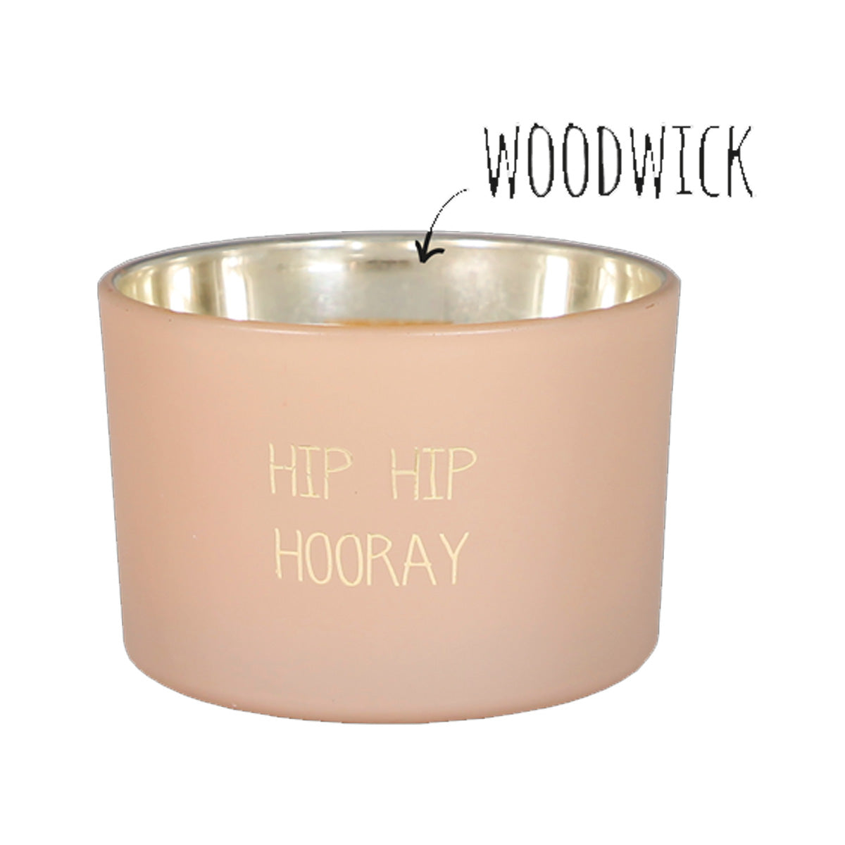 Geurkaars Hip Hip Hooray met mat glas, gouden letters en metallic gouden binnenkant