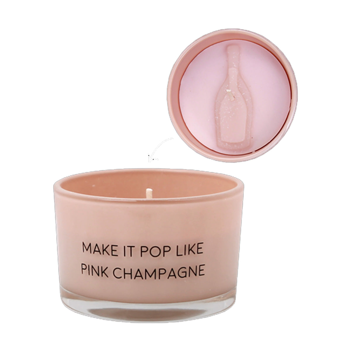 Geurkaars Make It Pop Like Pink Champagne met roze waxchampagneflesje in giftbox