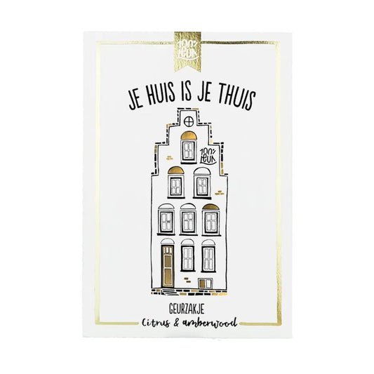 wit geurzakje met gouden details met de opdruk je huis is je thuis