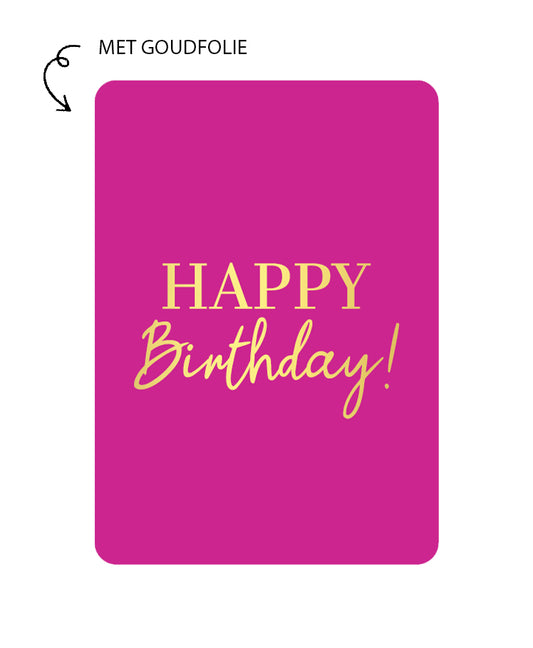 kaart happy birthday in goudfolie letters