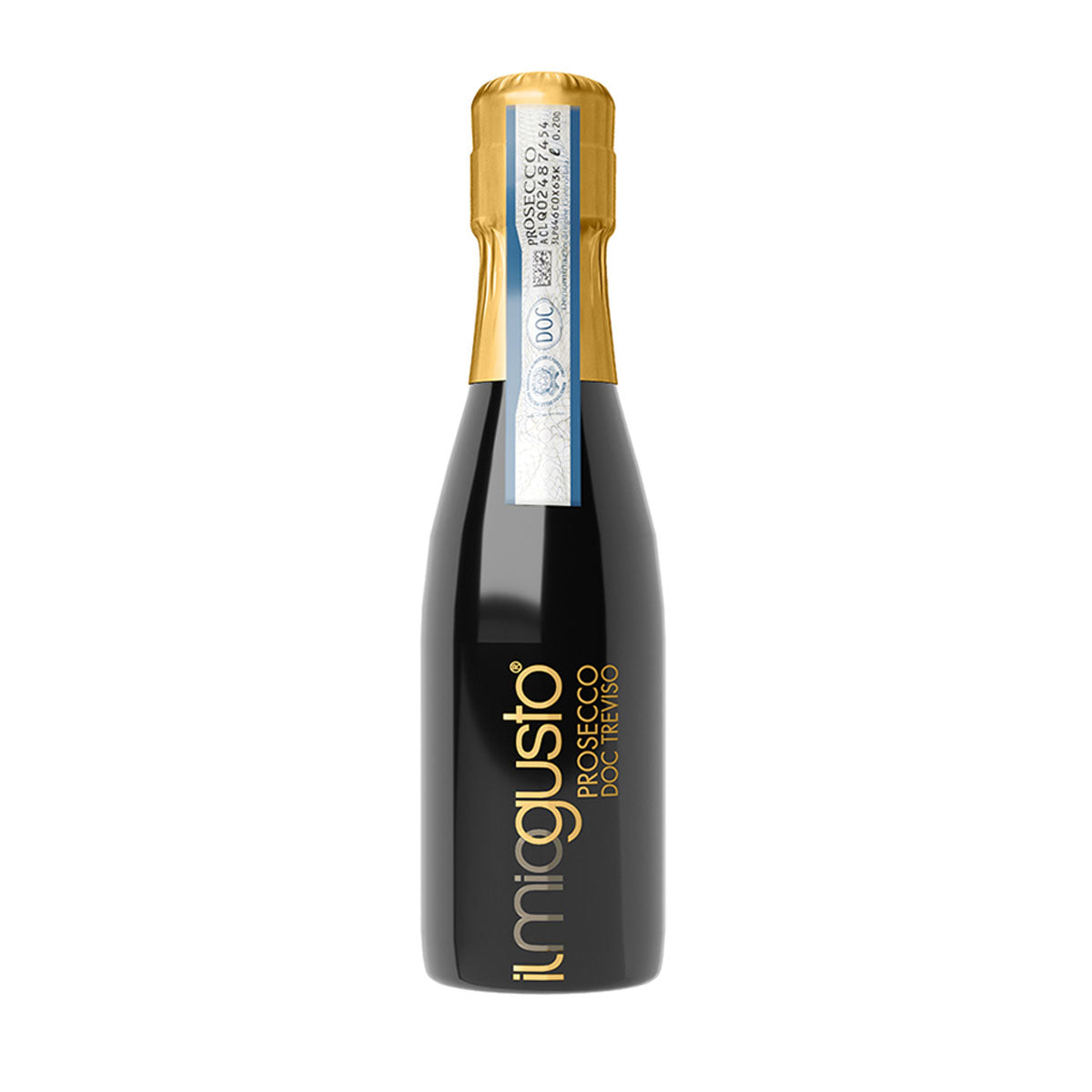 Matzwart flesje Il Mio Gusto Prosecco DOC van 200 ml met gouden details