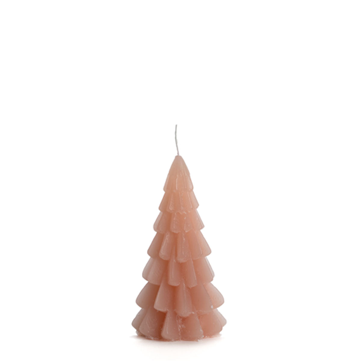 Blossomkleurige kaars in de vorm of outline van een kerstboom van 6,3 × 12 cm.