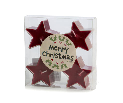 Kerst waxinelichtjes in stervorm wine red - set van 5