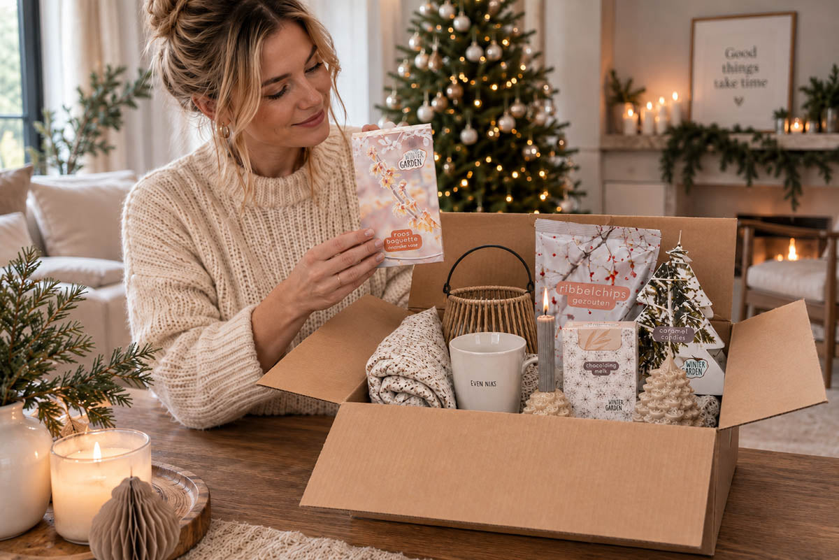 Medewerker opent zelf samengesteld kerstpakket voor bedrijven