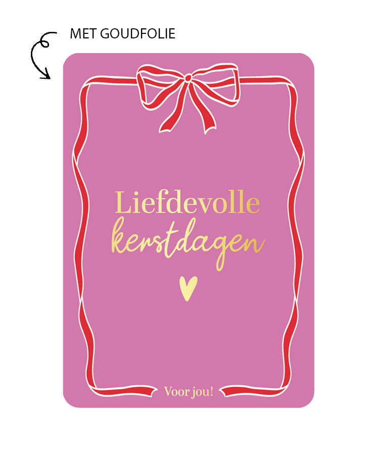 Roze kerstkaart Liefdevolle Kerstdagen met goudfolie