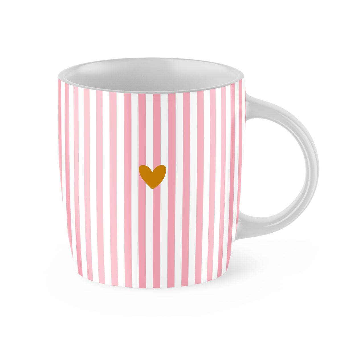 Roze gestreepte mok met gouden hartje – vrolijk en elegant cadeautje van Postkadoos
