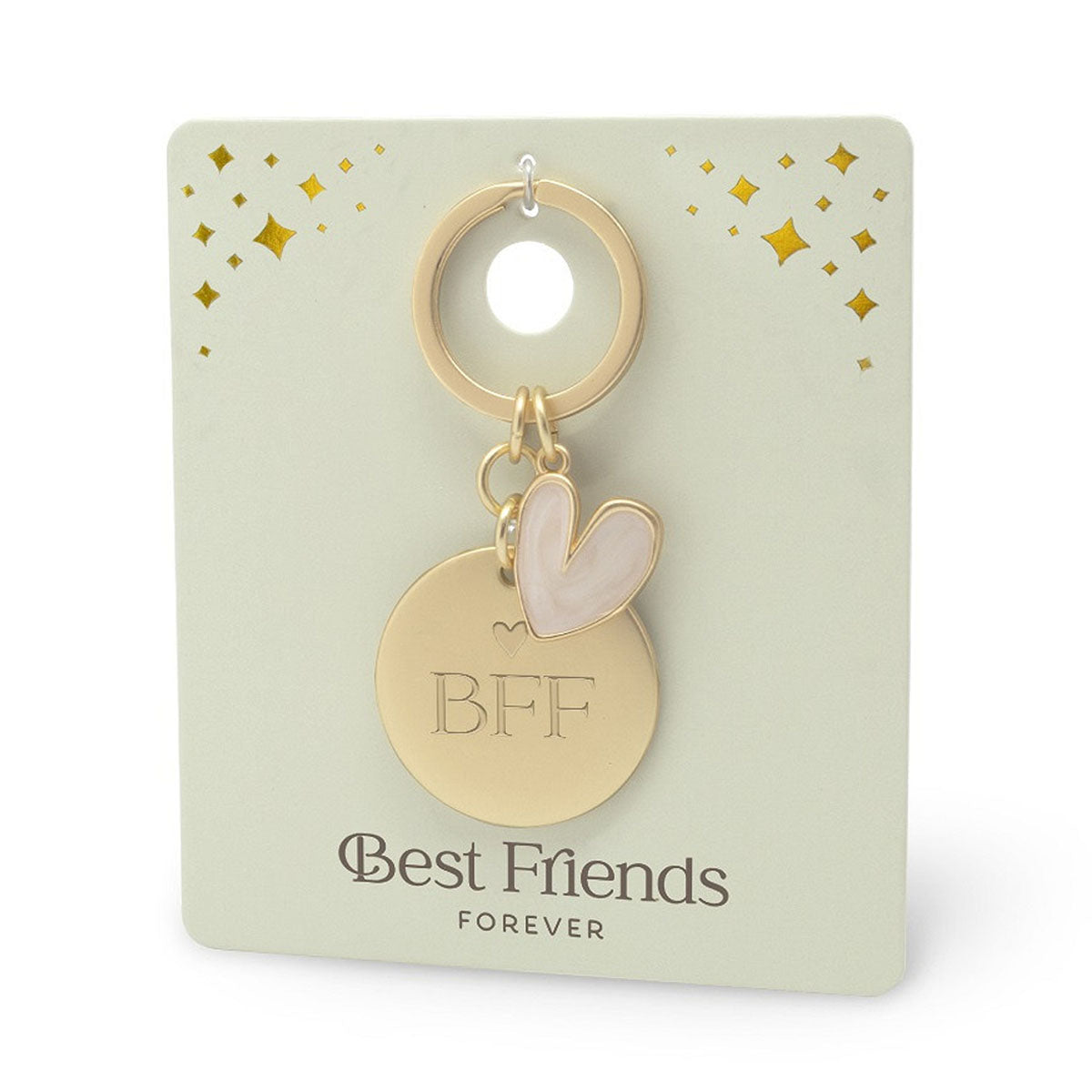 best friends forever sleutelhanger in goudkleur met daaraan een hartje van epoxy