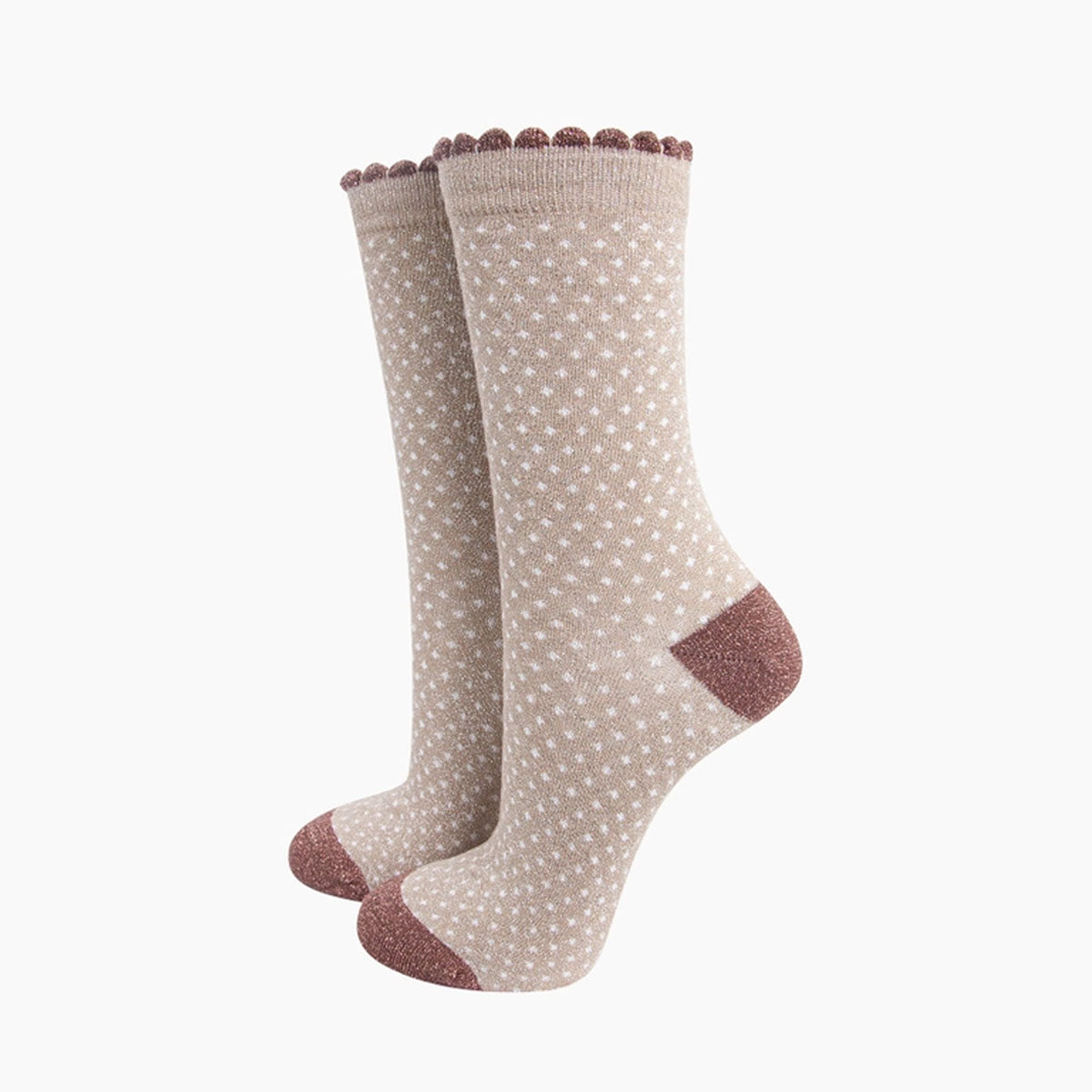 Beige sokken met witte stippen en glitterdetails maat 36-40 als cadeau voor haar