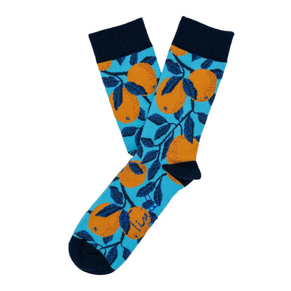 Tintl sokken met sinaasappels print in blauw en oranje maat 41-46