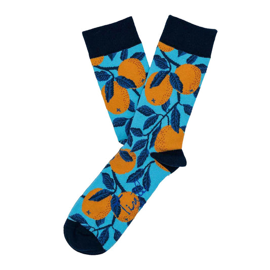 Tintl sokken met sinaasappels print in blauw en oranje maat 41-46