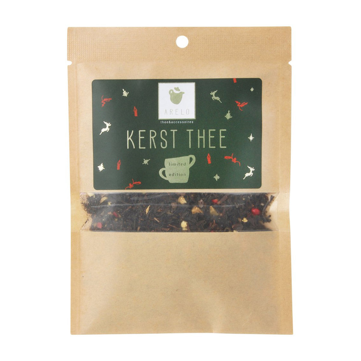 zakje thee met daarin kerst thee van Arelo