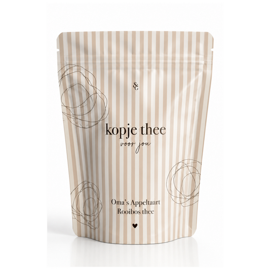 Beige zakje thee met tekst Theetje voor jou
