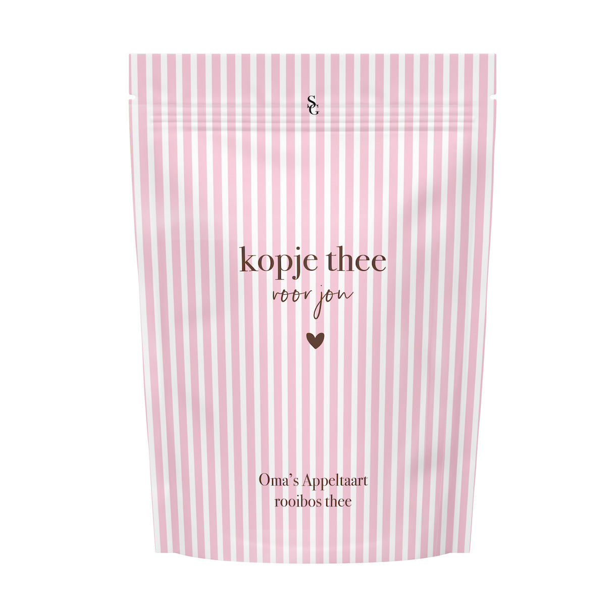 Roze wit gestreept zakje Kopje thee voor jou met rooibos appeltaart thee