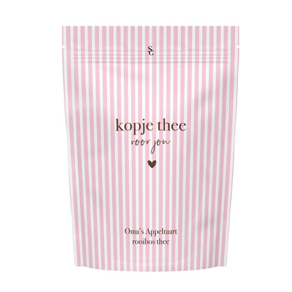 Roze wit gestreept zakje Kopje thee voor jou met rooibos appeltaart thee