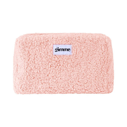 ruime toilettas in teddystof in de kleur zachtroze