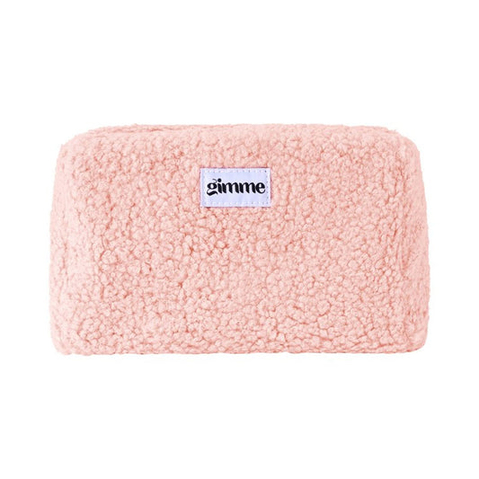 ruime toilettas in teddystof in de kleur zachtroze