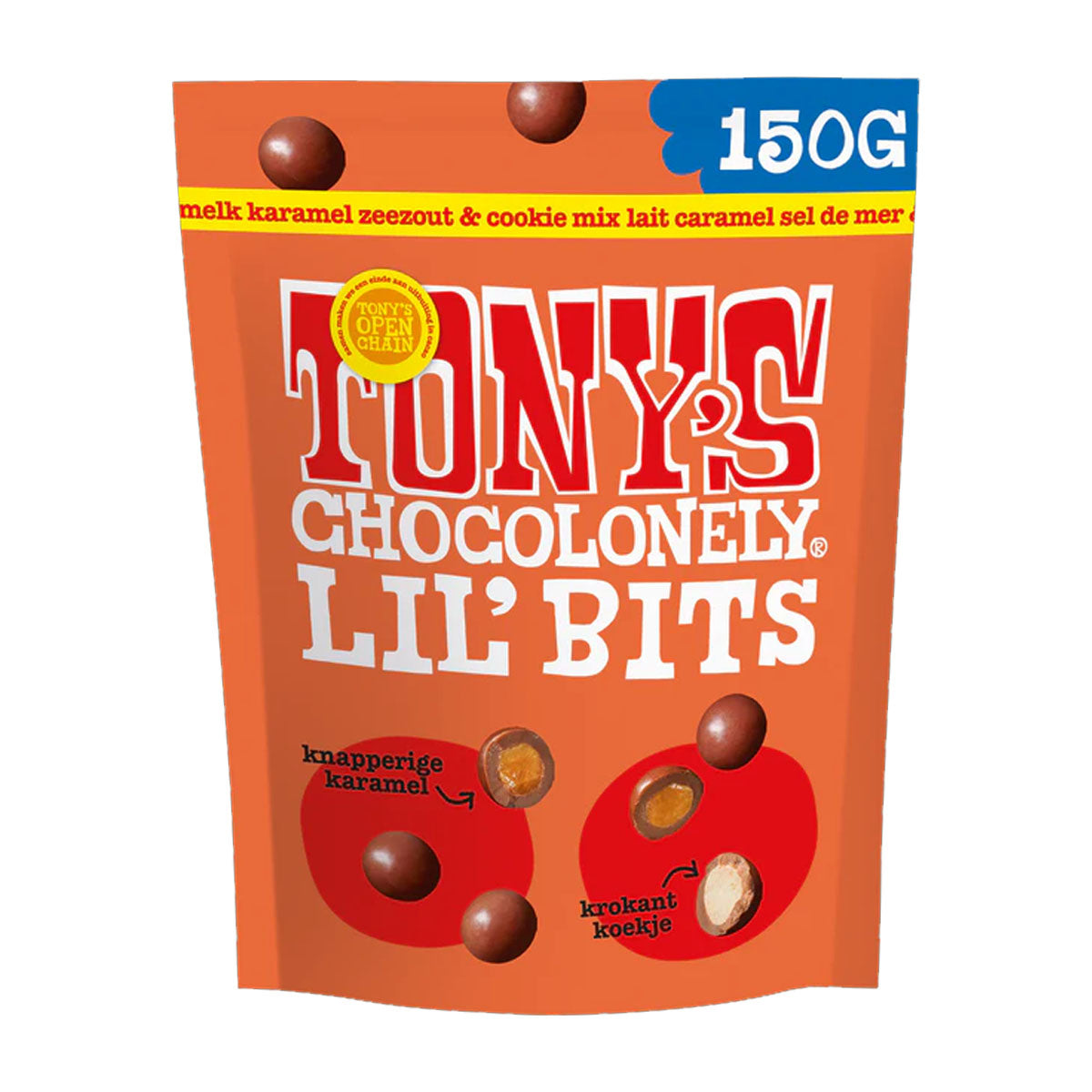 tony chocolonely lil bits in de smaak melk karamel zeezout en cookie
