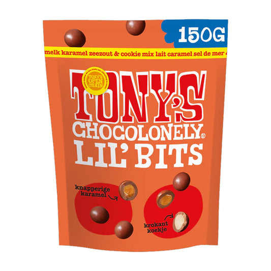 tony chocolonely lil bits in de smaak melk karamel zeezout en cookie