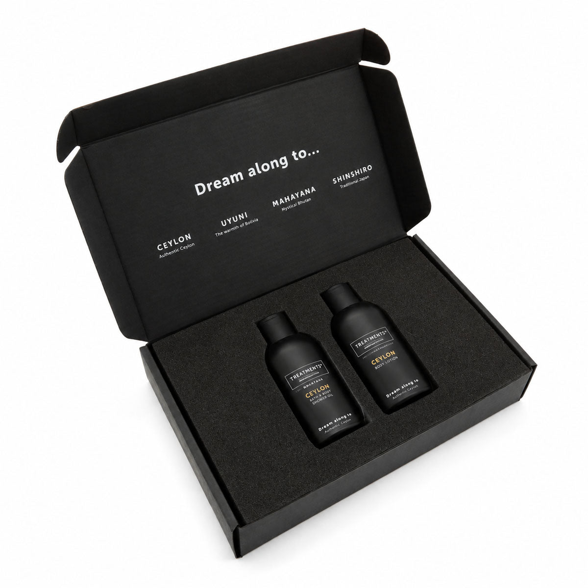 Treatments Giftbox Ceylon met bodylotion en hair en body showergel in zwarte cadeauverpakking