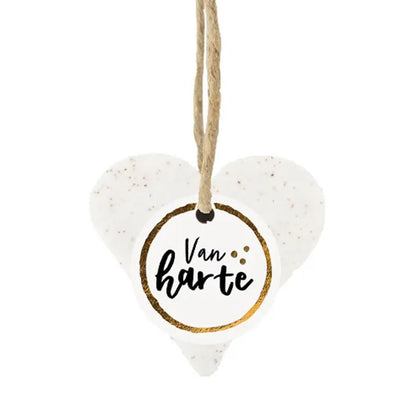 zeephart aan touw voor bijvoorbeeld een verjaardag met op het label de tekst van harte. 